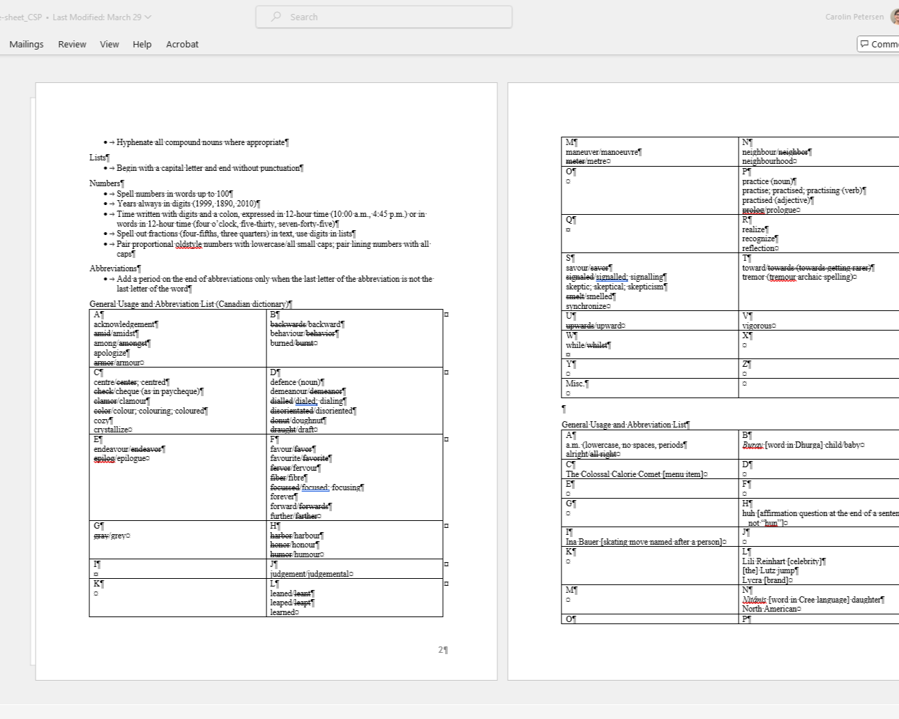 Line editing style sheet example