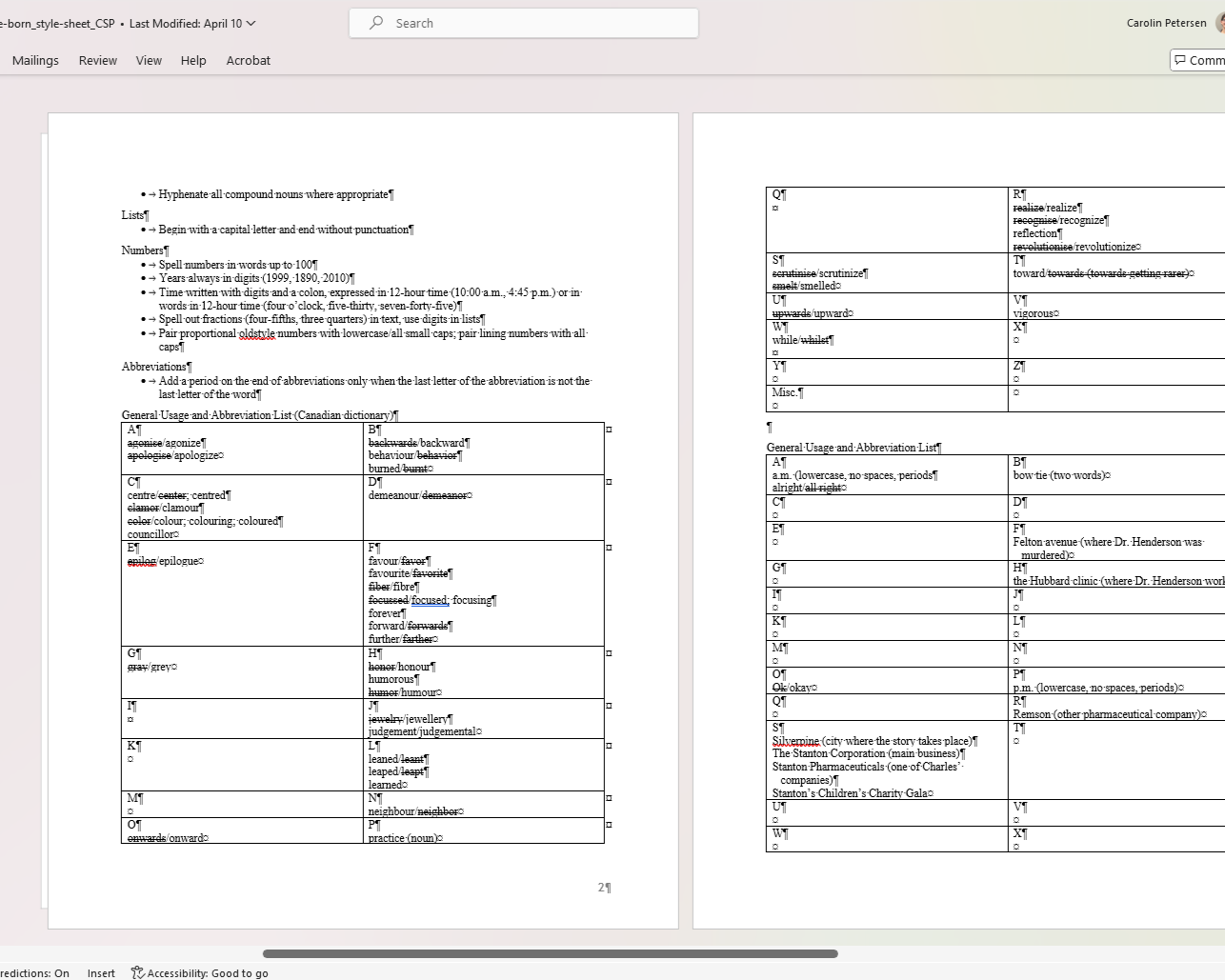 Line Editing & Copyediting - style sheet