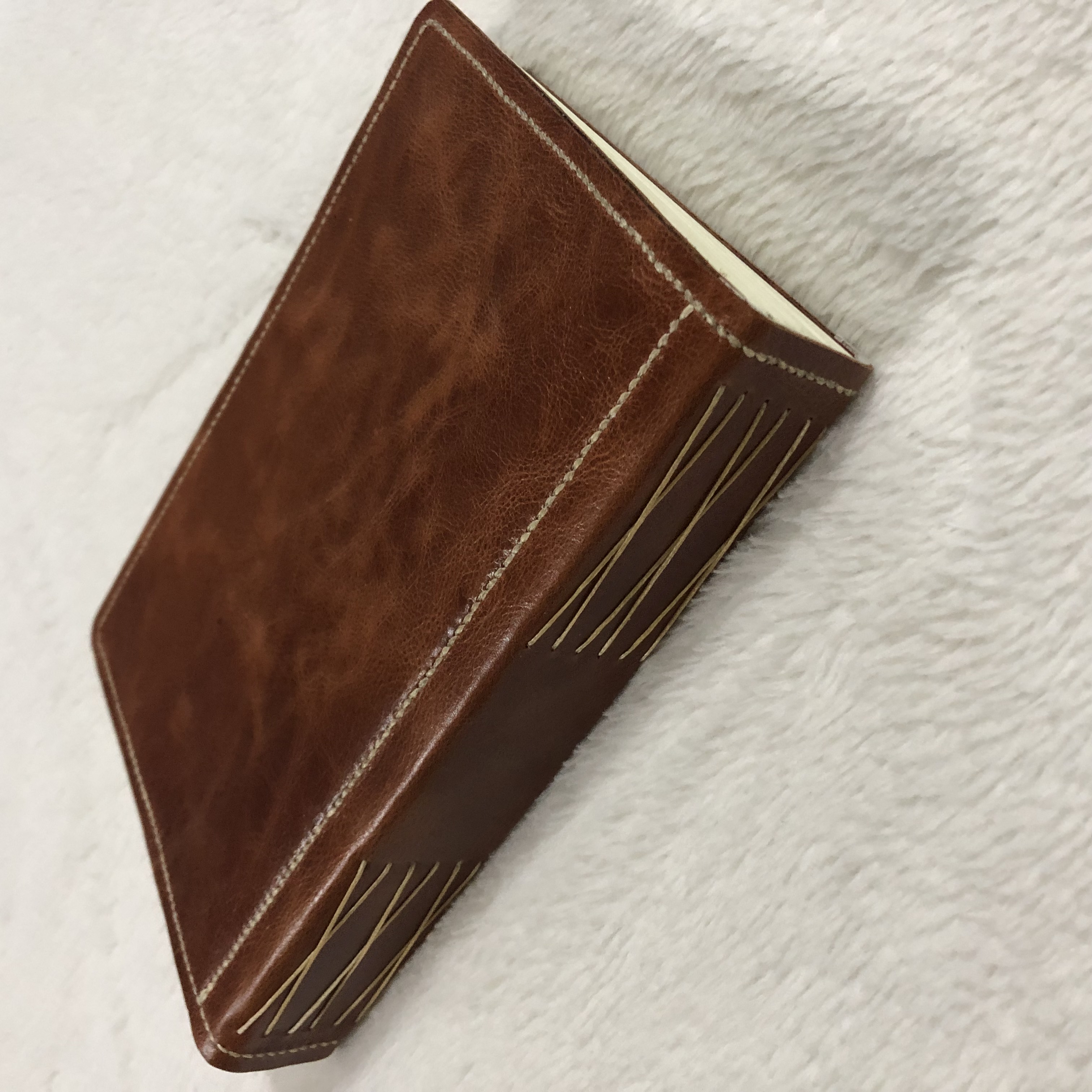 Cross-stitch Brown Leather Reflection Journal - spine