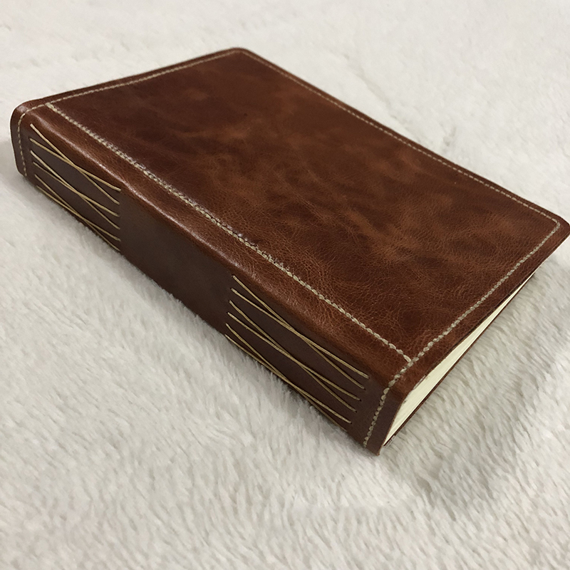 Cross-stitch Brown Leather Reflection Journal - spine