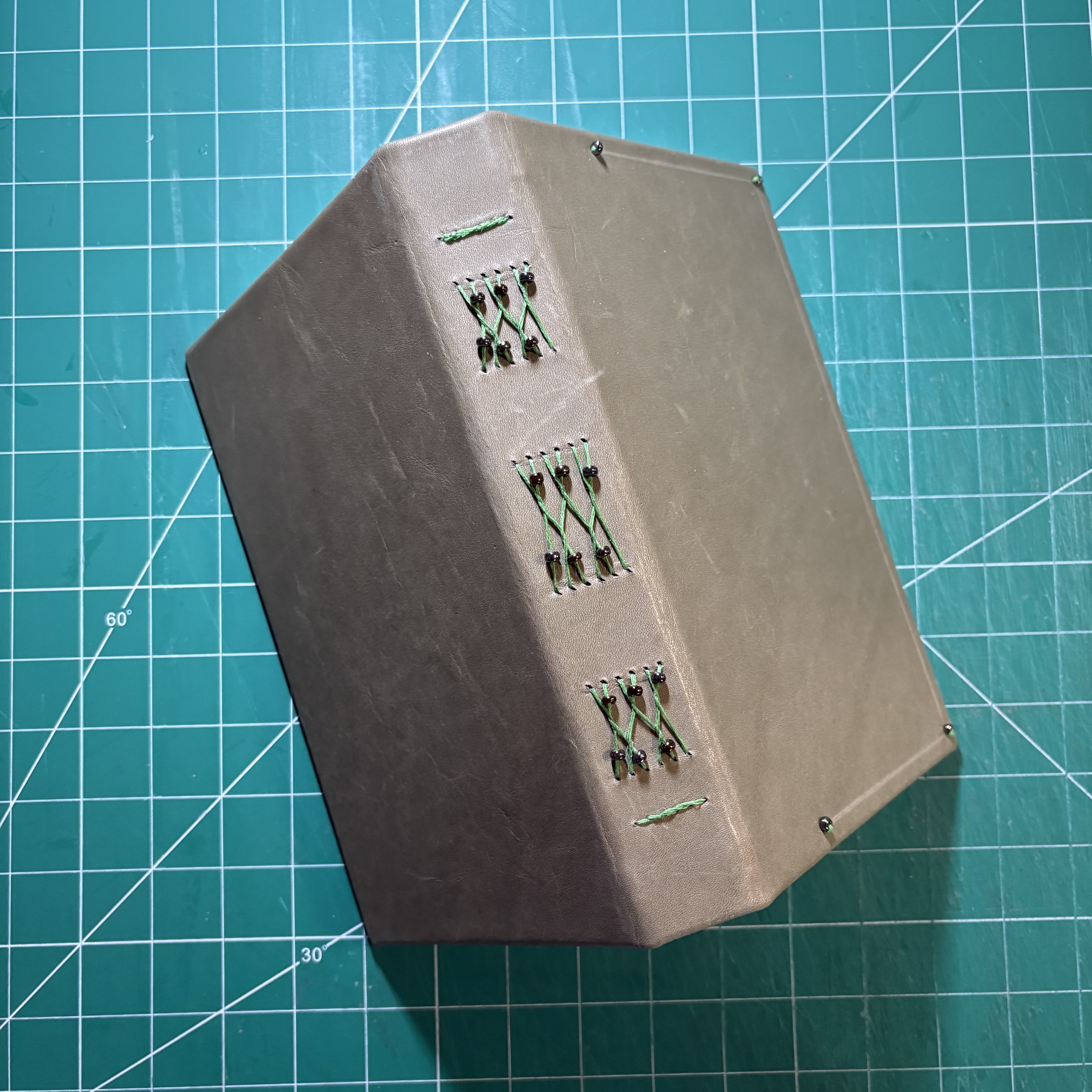 French link Green Leather & Beads Running Journal - spine