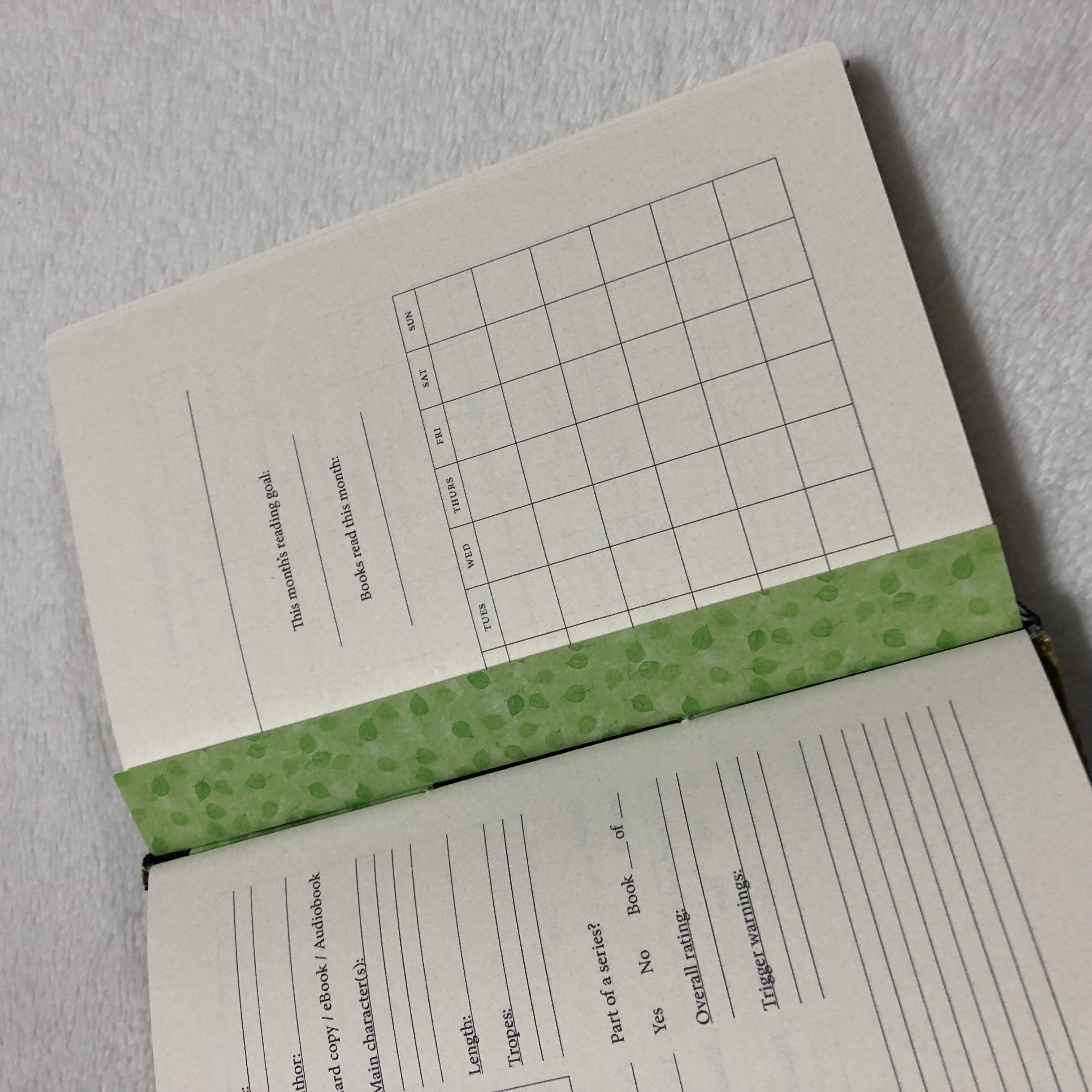 12-Month Reading Journal - open