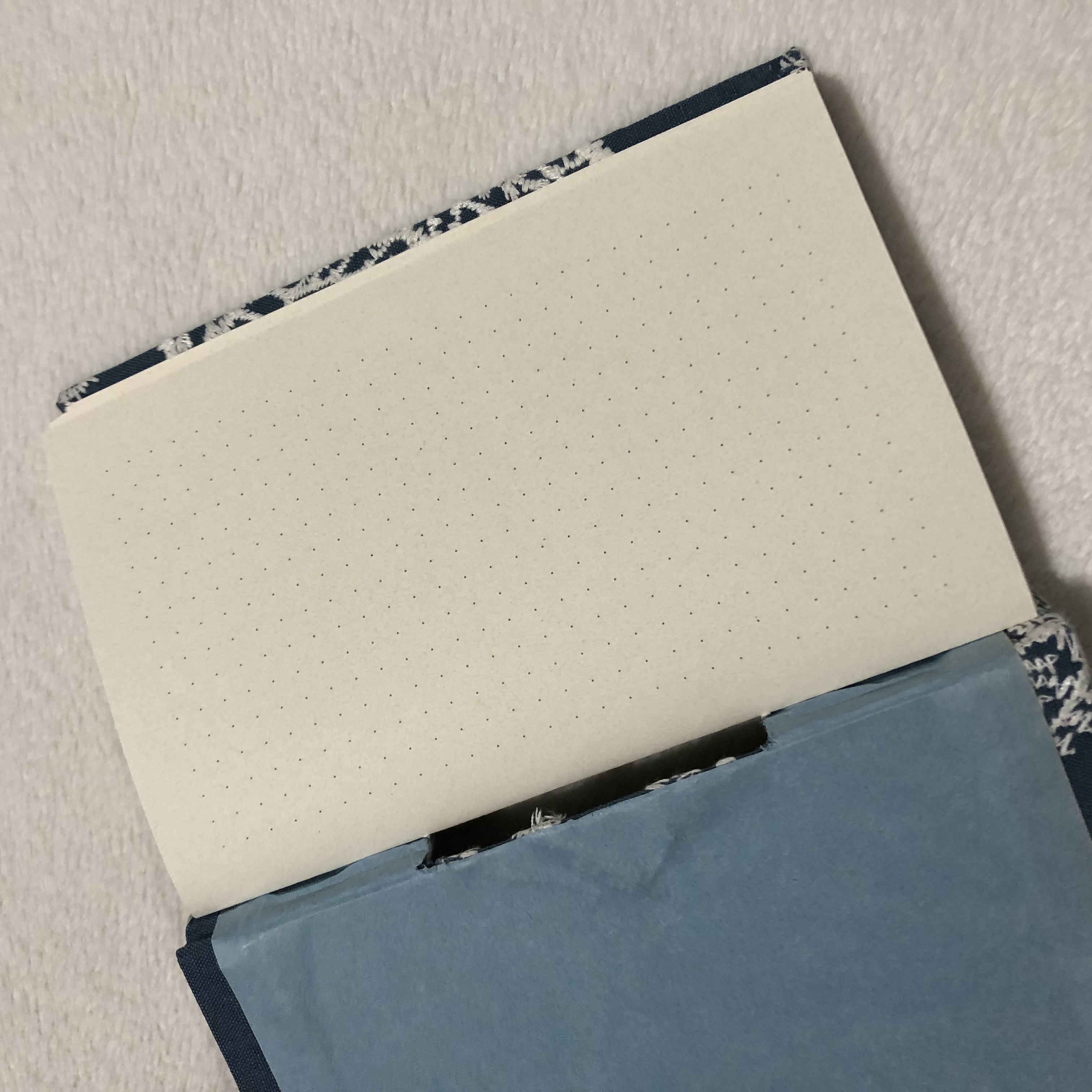 Blue Embroidered Buttonhole Notebook - open