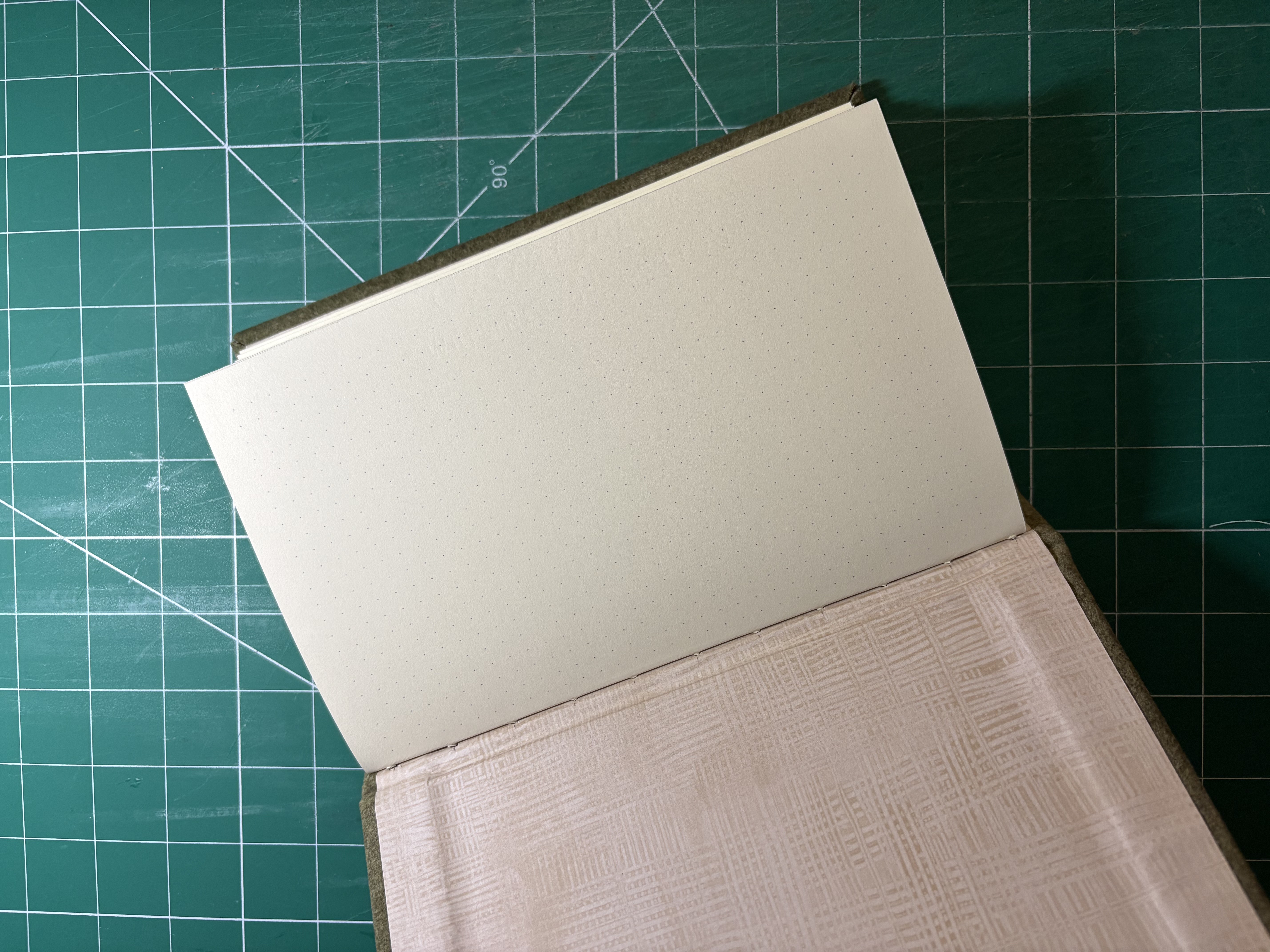 Chainstitch Green Felt Dotted Notebook - open