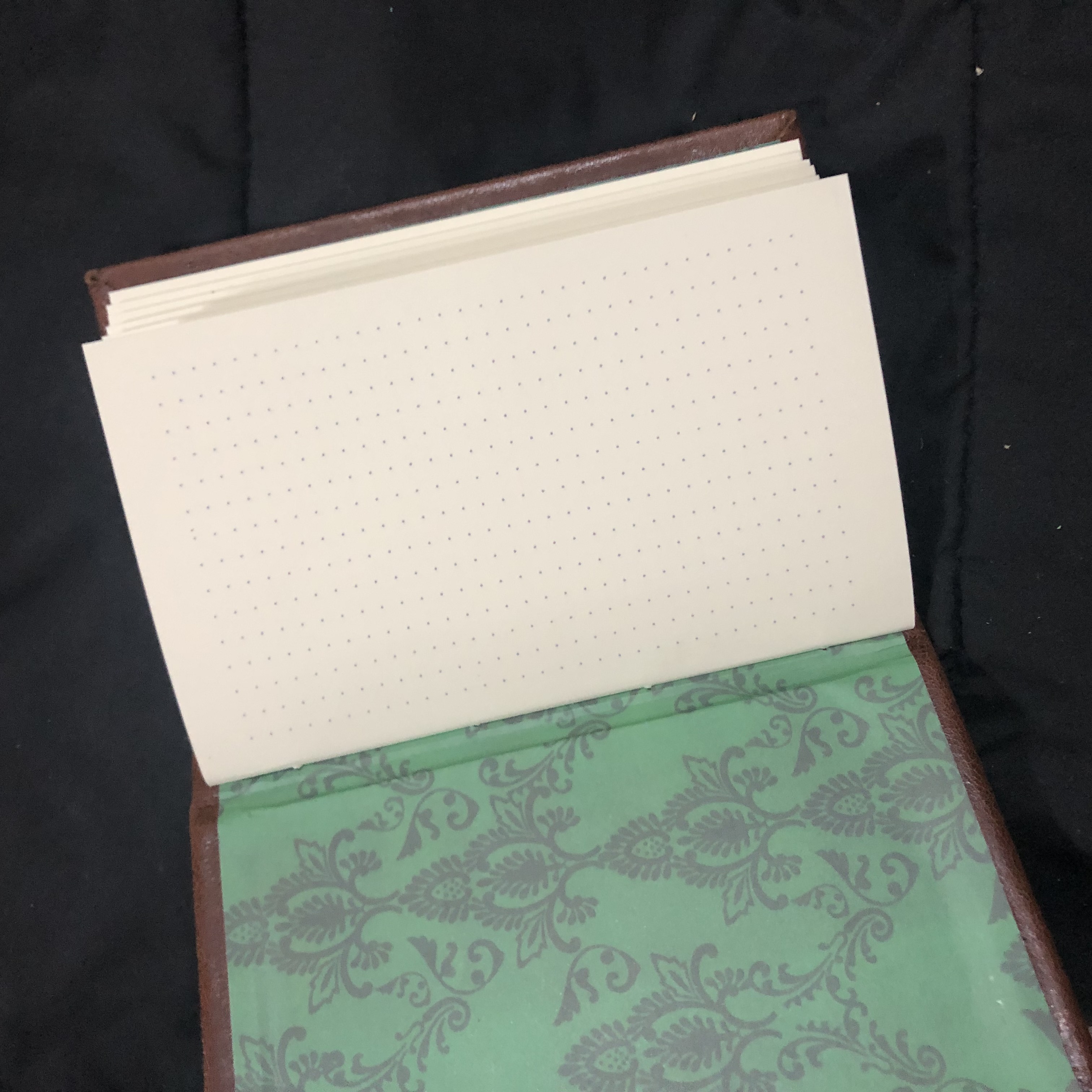 Cross-stitch Dotted Brown Leather Notebook - open