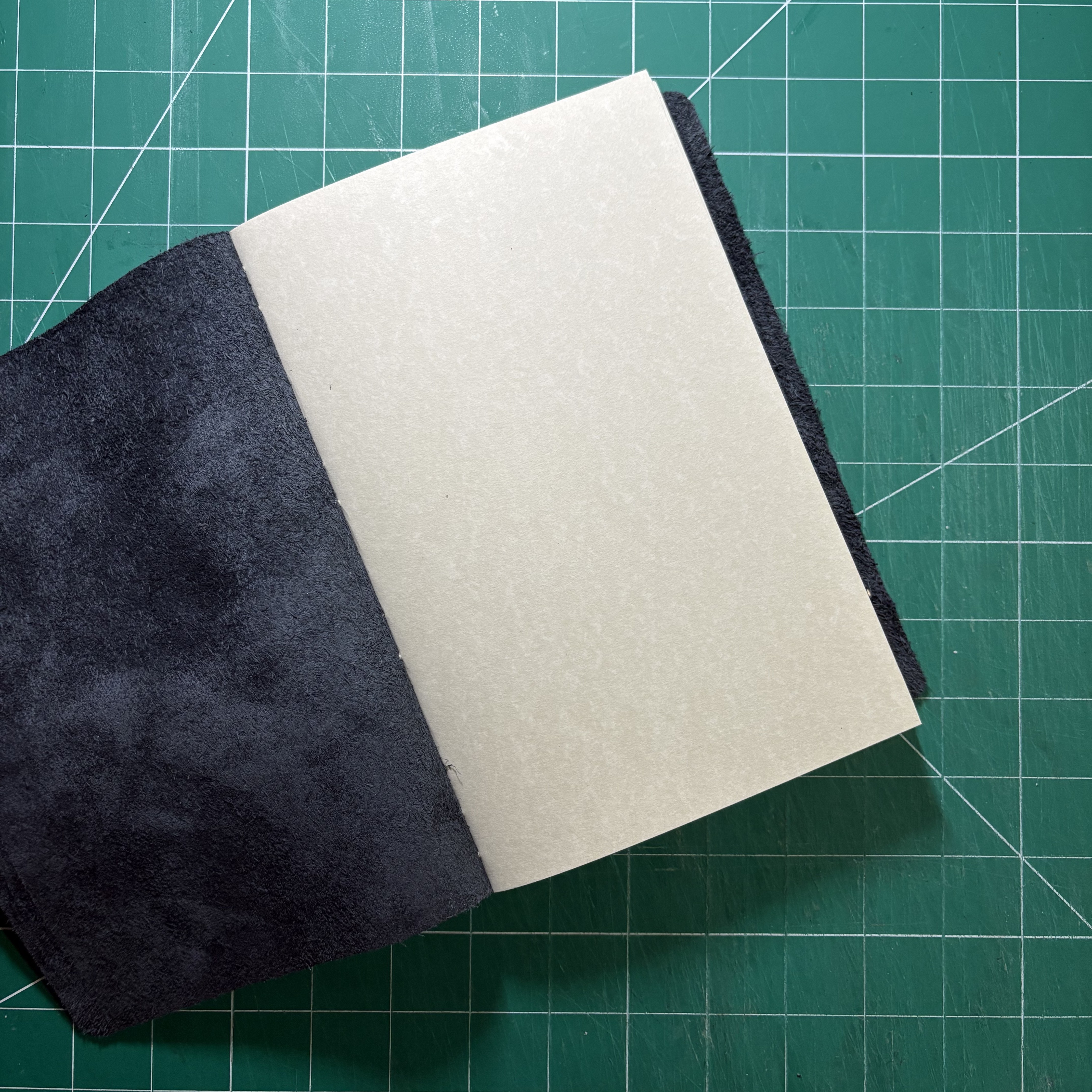 Longstitch Grey-Black Leather Notebook - open